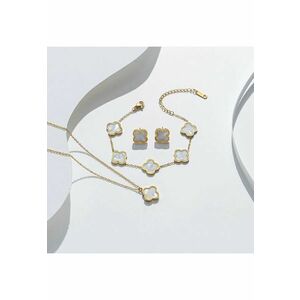Set colier - cercei si bratara - auriu - din otel inoxidabil - suflat cu aur 18k - cu trifoi alb - Illona C4 imagine