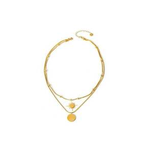 Colier auriu - din otel inoxidabil - in 2 straturi - cu pandantiv soare - suflat cu aur 18k - Ambra C1 imagine