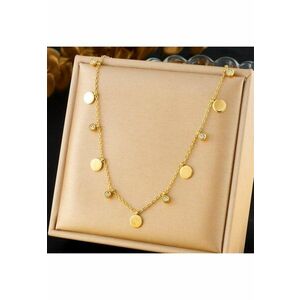 Colier auriu - din otel inoxidabil - suflat cu aur 18k - cu banuti si pietre din zirconiu - Denice C12 imagine