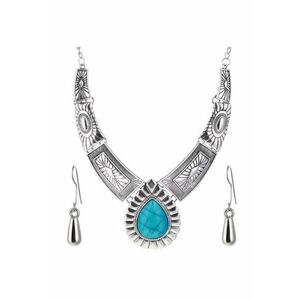 Set colier si cercei - argintiu - stil hippie - boho-chic - cu piatra turquoise - Oleander C1 imagine