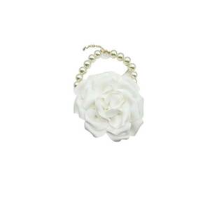 Colier choker - alb - cu perle si floare supradimensionata - Becky C14 - imagine