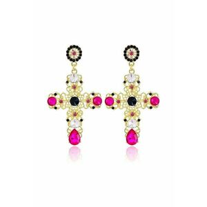 Cercei aurii - forma de cruce - cu pietre roz - Pippa C4 imagine