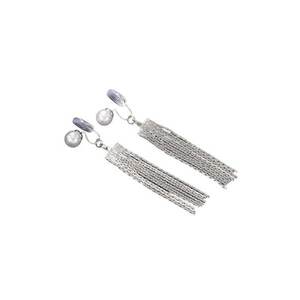 Cercei argintii - lungi - cu clips - franjuri si perle - Eland C3 - imagine