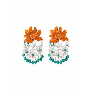 Cercei argintii - masivi - cu floare portocalie si margelute turquoise - Pernille C9 imagine