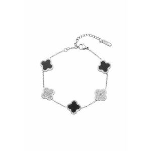 Bratara argintie - din otel inoxidabil - suflata cu aur 18k - cu piese in forma de trifoi stilizat si pietre - Jeniffer C6 imagine