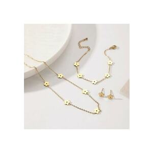Set colier - cercei si bratara - auriu - din otel inoxidabil - suflat cu aur 18k - cu floricele - Helina C3 imagine