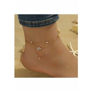 Bratara de picior - aurie - din otel inoxidabil - suflata cu aur 18k - cu floricica si pietre - Adellia C4 imagine