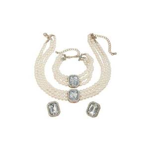 Set colier choker - cercei si bratara - argintiu - cu perle si pietre - Ruddy C4 imagine
