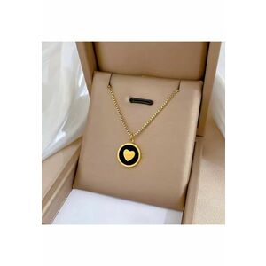 Colier auriu - din otel inoxidabil - cu pandantiv rotund si inimioara - suflat cu aur 18k - Berny C11 imagine