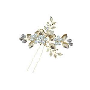 Accesoriu de par - auriu - tip ac - cu frunzulite si perle - Cris C10 - imagine