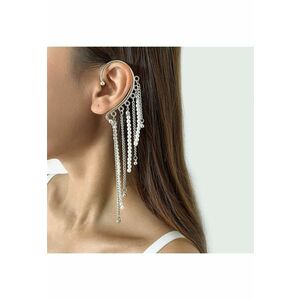 Cercel ear cuff - argintiu - cu franjuri si perle - Harda C4 - imagine