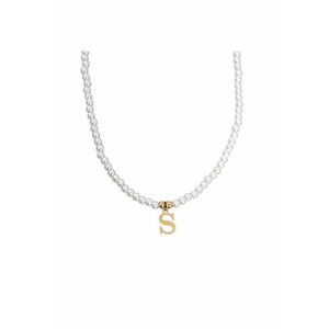 Colier auriu - cu perlute si pandantiv cu litera S C2 imagine
