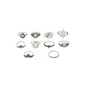 Set 10 inele - argintii - cu pietre - Malfrid C17 - imagine
