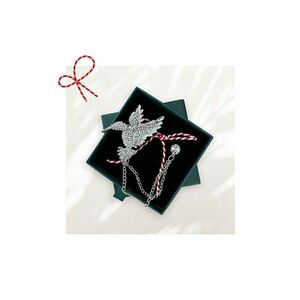 Brosa argintie - forma de pasare colibri - cu snur de martisor si cutiuta cadou - Alika imagine