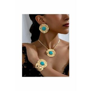 Set colier - bratara si cercei - aurii - texturate - cu pietre turquoise - Irene C18 imagine