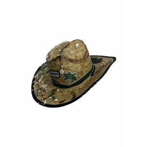 Palarie maro - stil cowboy - de paie - handmade - pictata si accesorizata manual - Jamaica imagine