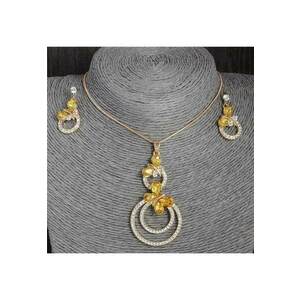 Set colier si cercei - auriu - cu pietre galbene - Judy C12 - imagine