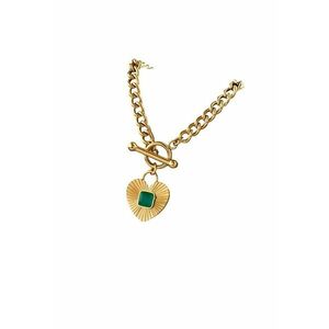 Colier auriu - din otel inoxidabil - cu zale si pandantiv inima - suflat cu aur 18k - Rahab C5 imagine