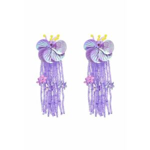 Cercei mov - lungi - cu franjuri din margelute si flori - Kain C34 - imagine
