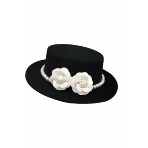 Palarie neagra - stil canotiera - handmade - cu flori si perle - Senna imagine