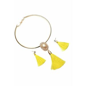 Set colier si cercei - auriu - cu pietre si ciucuri galbeni - Seppo C3 - imagine