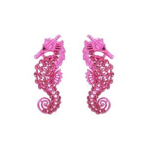 Cercei roz - forma de calut de mare - cu pietre - Karen C34 - imagine