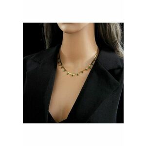 Colier auriu - din otel inoxidabil - cu pietre verzi - suflat cu aur 18k - Raila C6 imagine