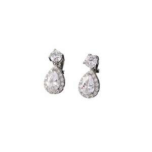 Cercei argintii - cu clips - forma de lacrima - cu pietre din zirconiu - Ela C1 - imagine