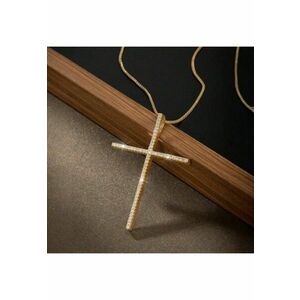 Colier auriu - din otel inoxidabil - suflat cu aur 18k - cu pandantiv cruce si pietre din zirconiu - Dario C7 imagine