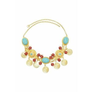 Colier auriu - stil indian - cu pietre turquoise si banuti - Oli C8 imagine