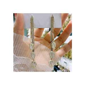 Cercei aurii - lungi - cu pietre din zirconiu - Ambra C14 - imagine