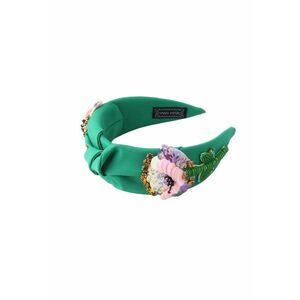 Bentita verde - cu nod si flori laterale din paiete - Clive C5 - imagine