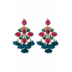 Cercei aurii - stil flamenco - cu pietre roz si flori turquoise - Henka C5 imagine