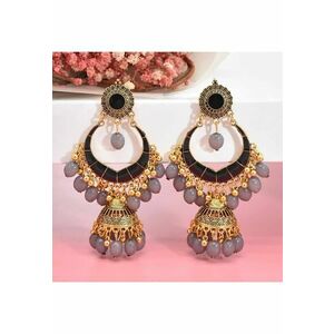 Cercei aurii - stil indian - cu margelute gri si clopotei - Sanita C20 - imagine