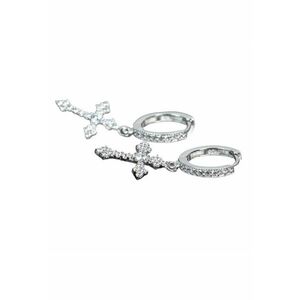 Cercei argintii - forma de cruce - cu pietre din zirconiu - Corey C7 - imagine