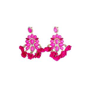 Cercei aurii - masivi - cu pietre roz si flori - Christa C5 - imagine