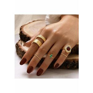 Set 6 inele - aurii - cu piatra rosie - Majbrit C5 - imagine