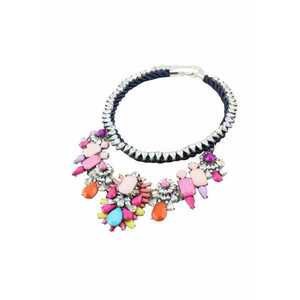 Colier argintiu - masiv - cu pietre multicolore - Janina C4 - imagine