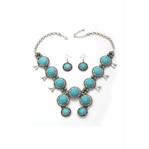 Set colier si cercei - argintiu - masiv - cu pietre turquoise - Hilvor C1 - imagine