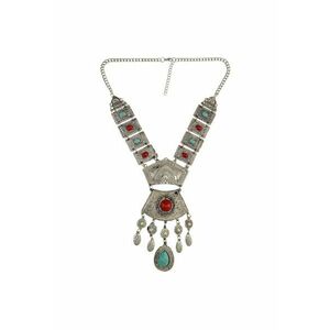 Colier argintiu - cu pietre rosii si turquoise - Saron C12 - imagine