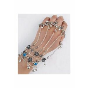 Bratara argintie - cu inele reglabile si pietre turquoise - Elsamaria C10 - imagine