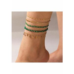 Set 5 bratari de picior - aurii - cu margelute verzi - Anjila C18 - imagine