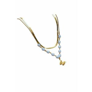 Colier auriu - in 2 straturi - cu perle si fluture - Demian C6 - imagine
