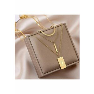 Colier auriu - in 3 straturi - cu tija si pandantiv dreptunghiular - Denisa C6 - imagine