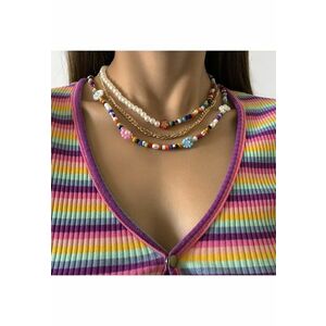 Set 3 coliere - aurii - cu perle si margelute colorate - Kanne C5 - imagine