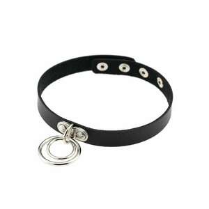 Colier choker - negru - cu cercuri argintii - Julisa C2 - imagine