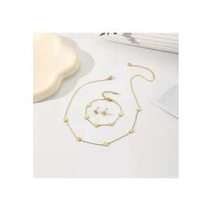 Set colier - cercei si bratara - auriu - din otel inoxidabil - suflat cu aur 18k - cu trifoi stilizat - Charita C3 imagine