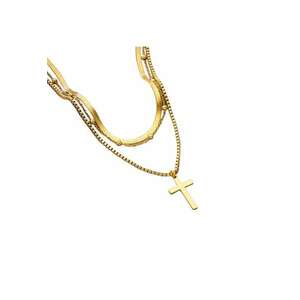 Colier auriu - in 3 straturi - cu cruciulita - Darren C5 - imagine