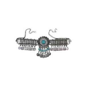 Colier argintiu - cu banuti si pietre turquoise - Sasia C8 - imagine