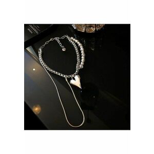 Colier argintiu - cu perle si inima - Amma C18 - imagine